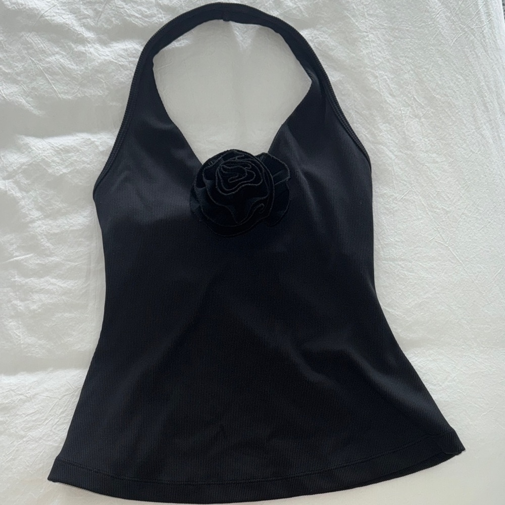 Wiskii Black Halter workout top with Floral Detail